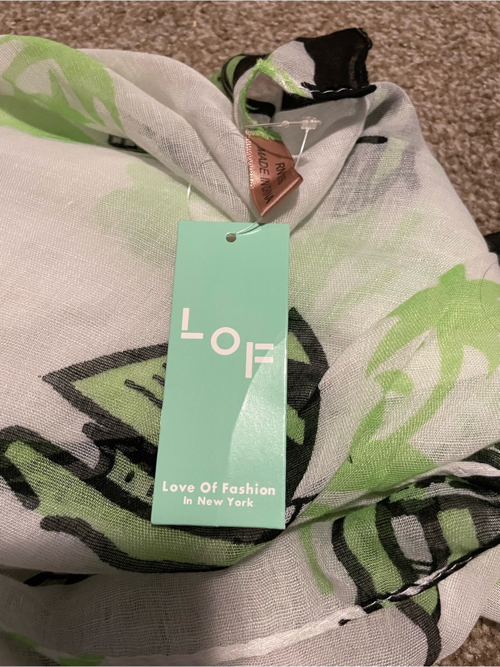 LOF White & Light Green Floral Lightweight Scarf Wrap